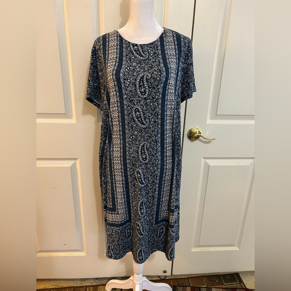J. Jill blue & white short sleeve tee shirt dress, LP
